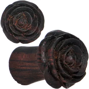 0 Gauge Organic Rengas Wood Cherry Rosebud Hand Carved Plug Set