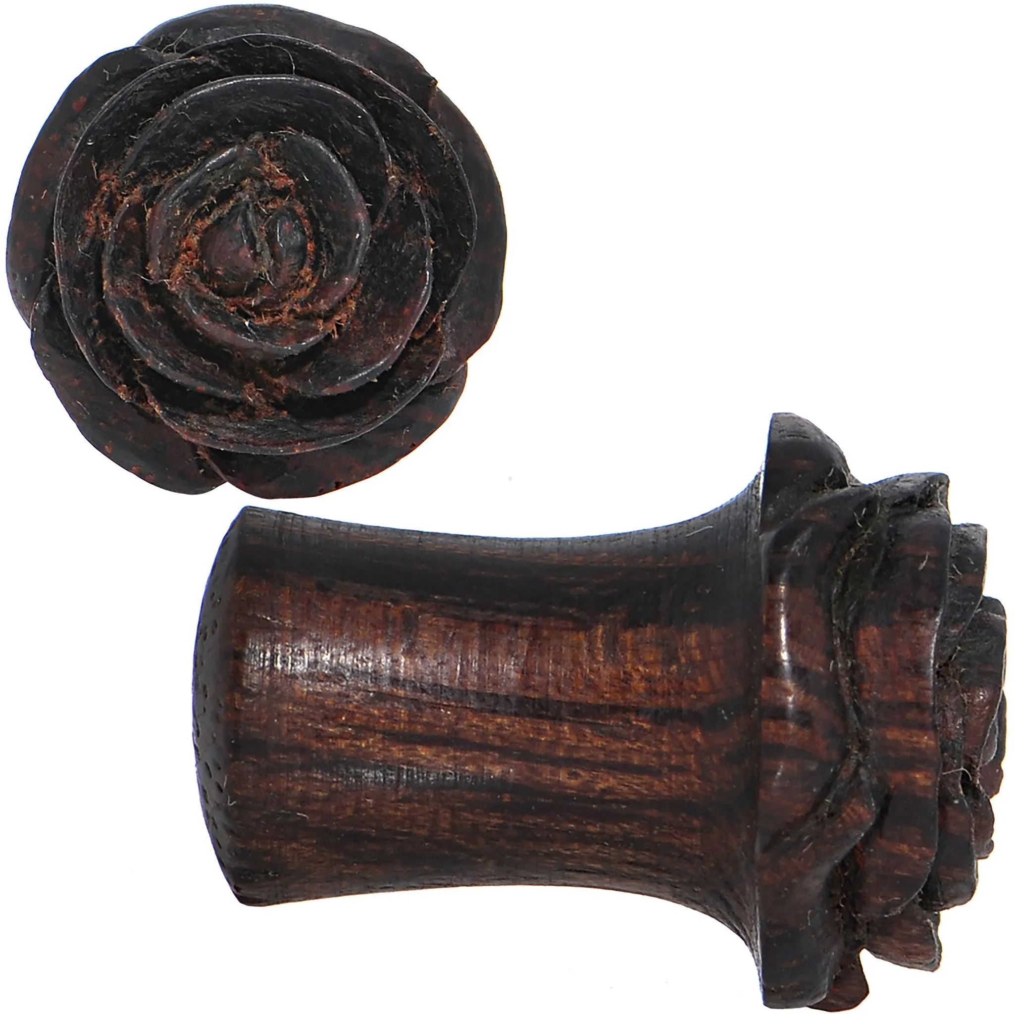 0 Gauge Organic Rengas Wood Cherry Rosebud Hand Carved Plug Set