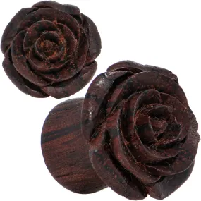 1/2 Organic Rengas Wood Cherry Rosebud Hand Carved Plug Set