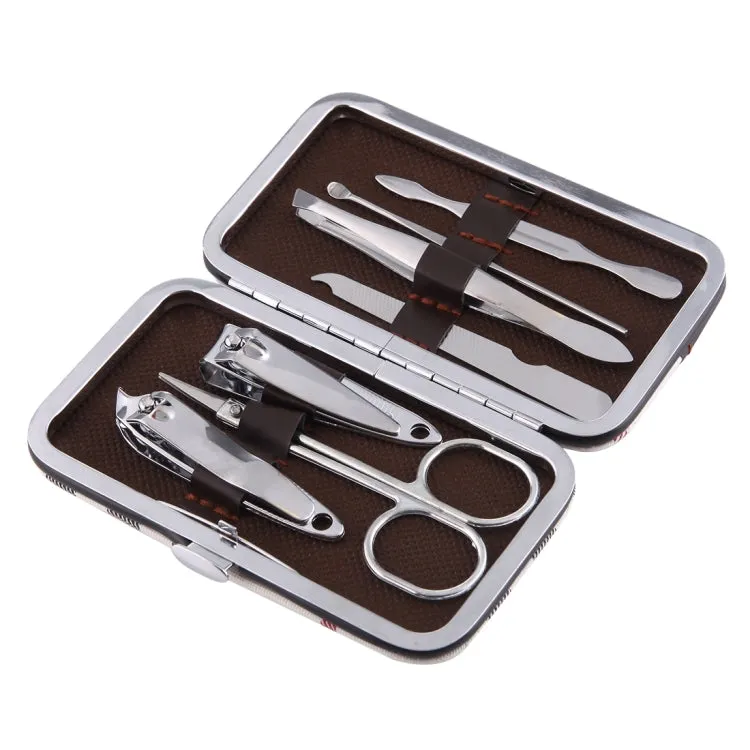 7 in 1 Nail Care Clipper Pedicure Manicure Kits (Flat Nail Clippers, Oblique Nail Nipper, Double Pick, Eyebrow Scissor, Eyebrow Tweezers, Ear Pick, Double Side Nail File) with Leather Bag