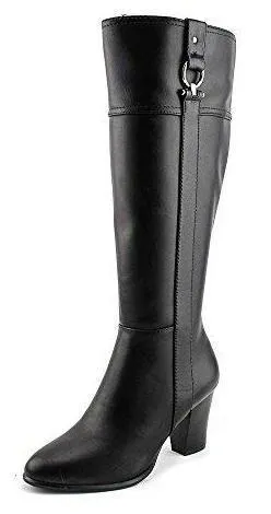 Alfani Courtnee Wide Calf Closed Toe Knee High Leather Equestrian Boot, Black (Women)