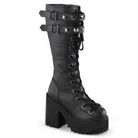 Assault-202 Black Vegan Leather Knee-High 4" Heel Boot