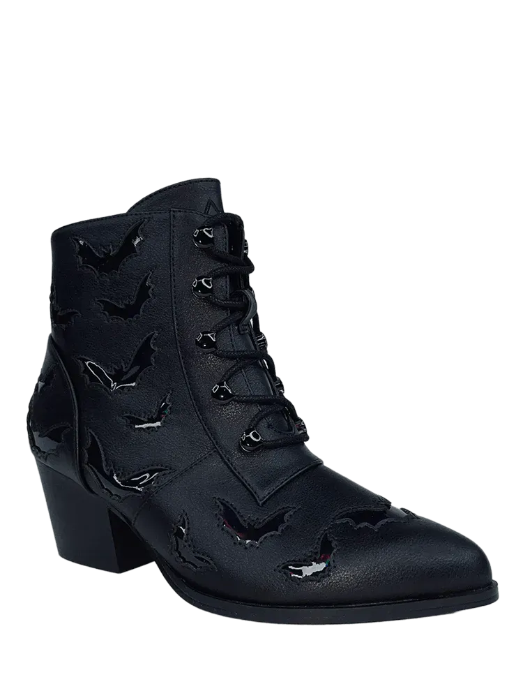 Aura Bat Black/Hologram Vegan Leather Ankle-High 2" Heel Boot