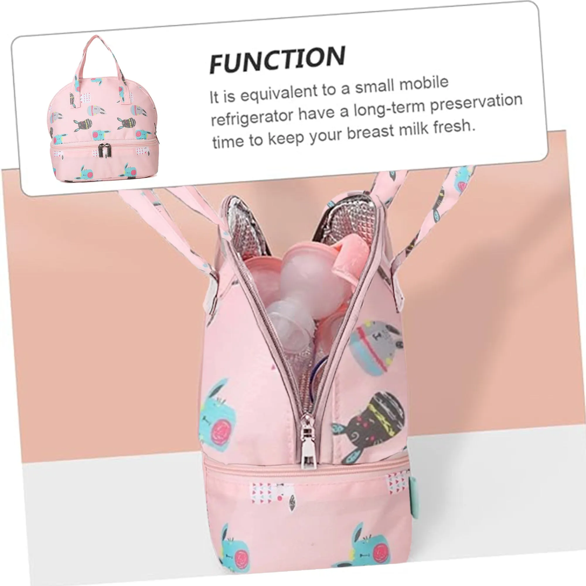 Babymoon Milk Preservation Baby Moms Mothers Diaper Bag | Portable Travel Insulated | Milk Bottle Container Storage Cooler Bag | Rabbit Pink