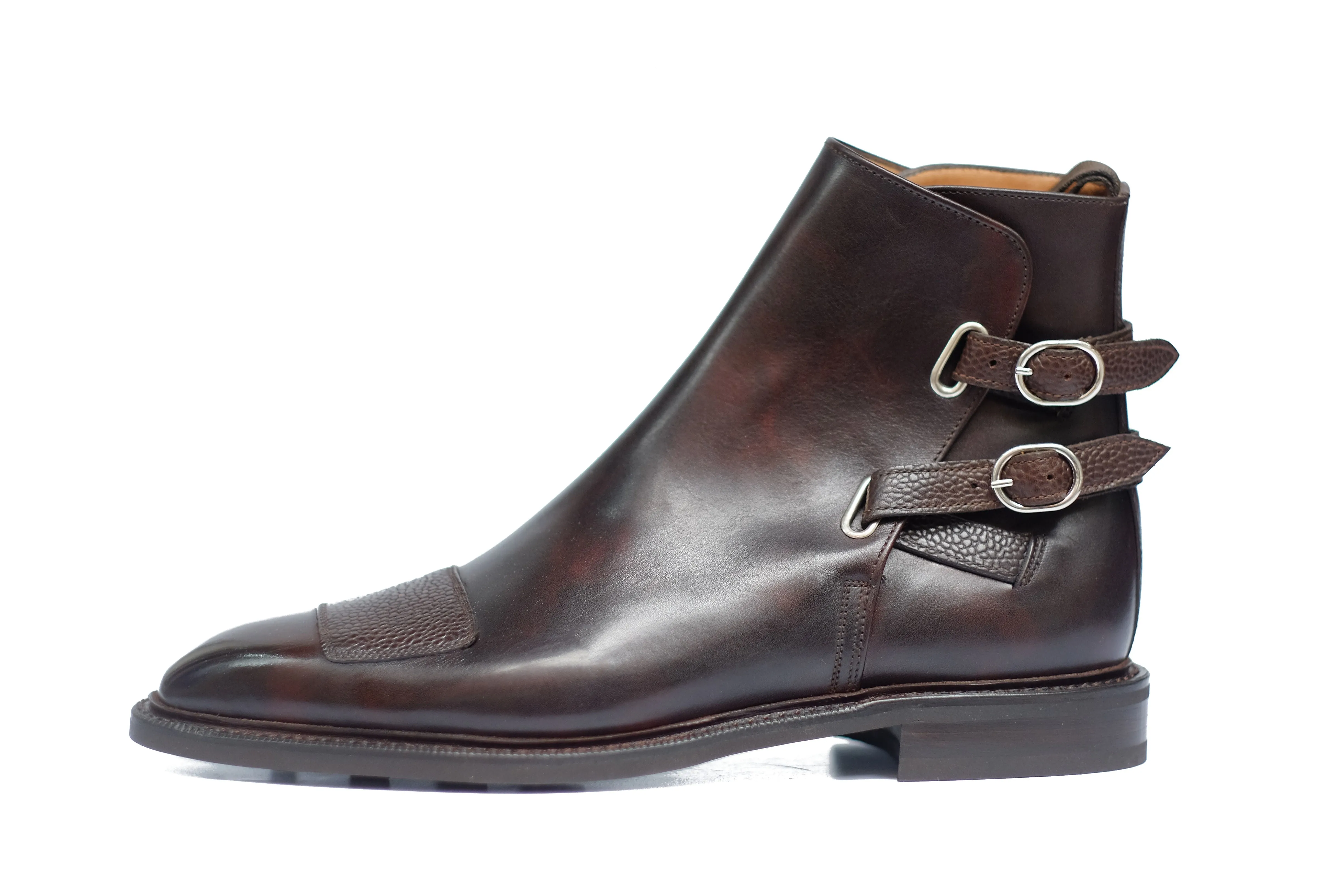 Barbosa - MTO - Dark Brown Museum Calf / Mid Brown Scotch Grain - MGF Last - Studded Rubber Sole - Storm Welt