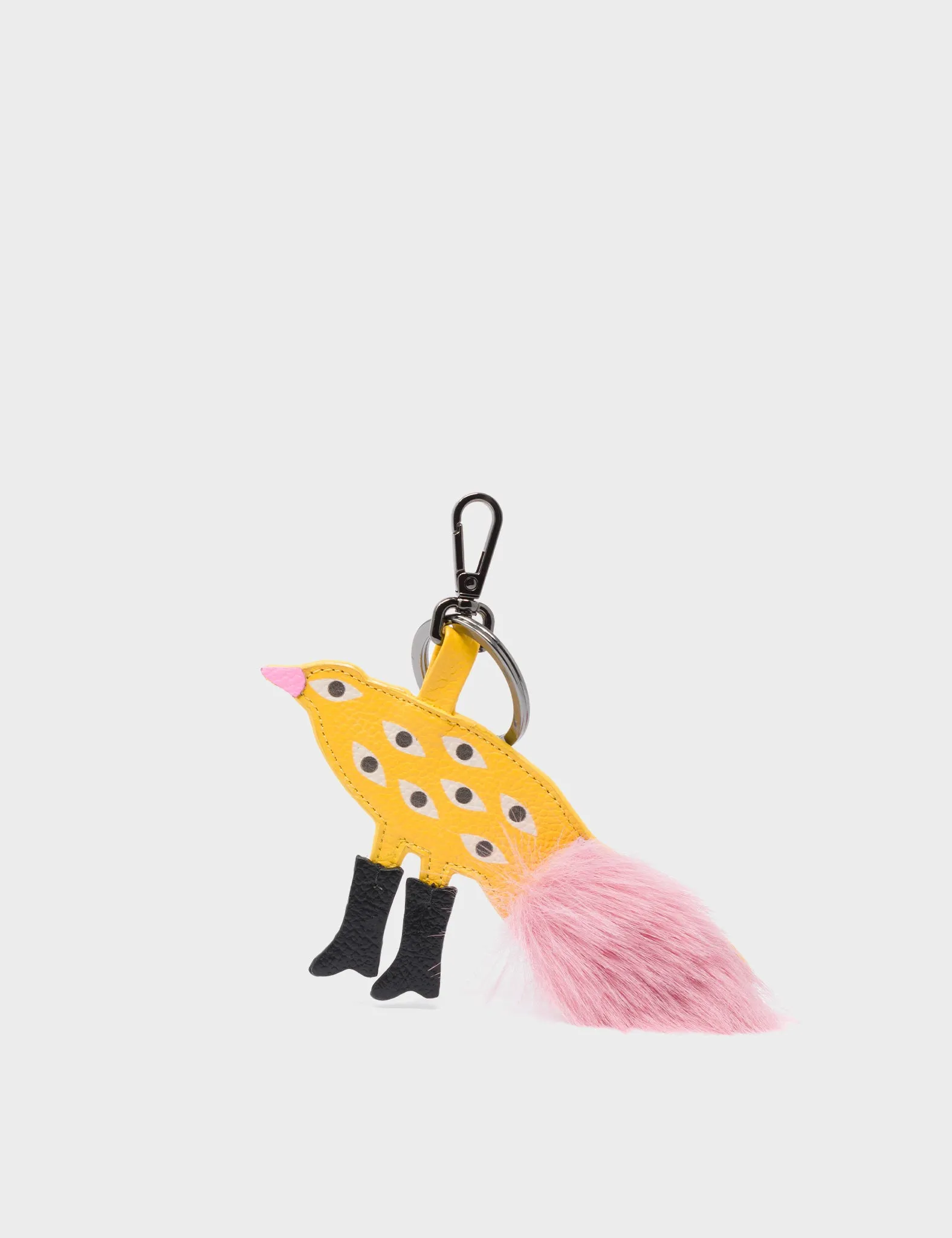 Bird In Boots Charm - Yellow Leather Keychain