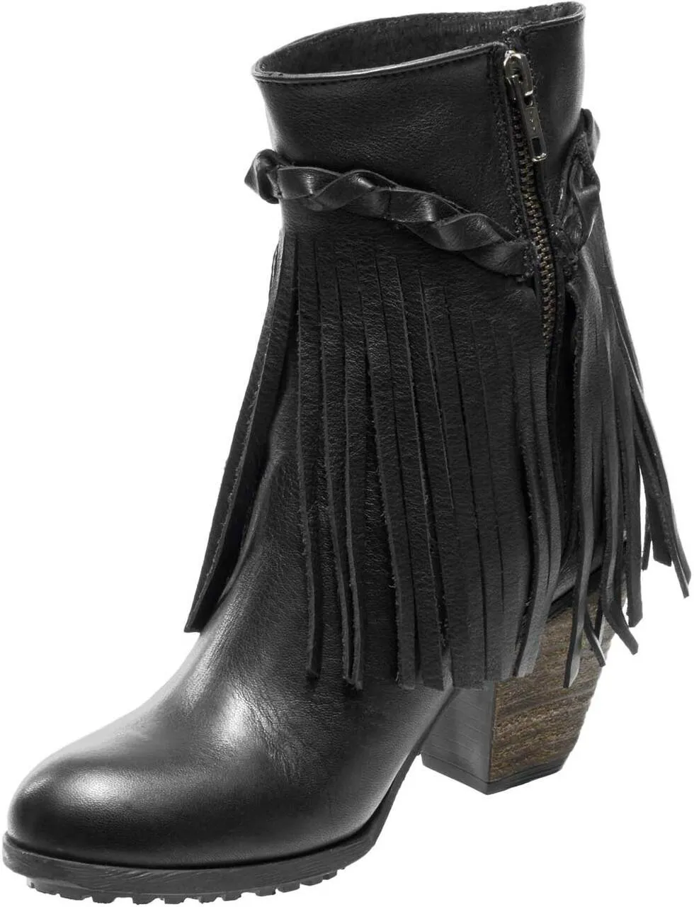 Black Leather Stacked Heel "Retta" 6" Bootie