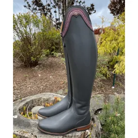 Custom DeNiro Bellini Dressage Boot - Antique Anthracite Calfskin & Sinax Rosé with Pink Swarovski Rondine Top