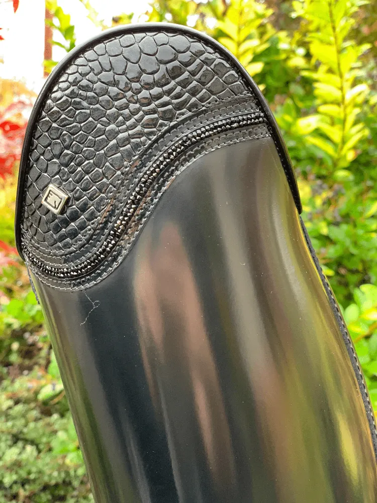 Custom DeNiro Bellini Dressage Boot - Brushed Black & Black Patent Cocco Uptop with Fineline