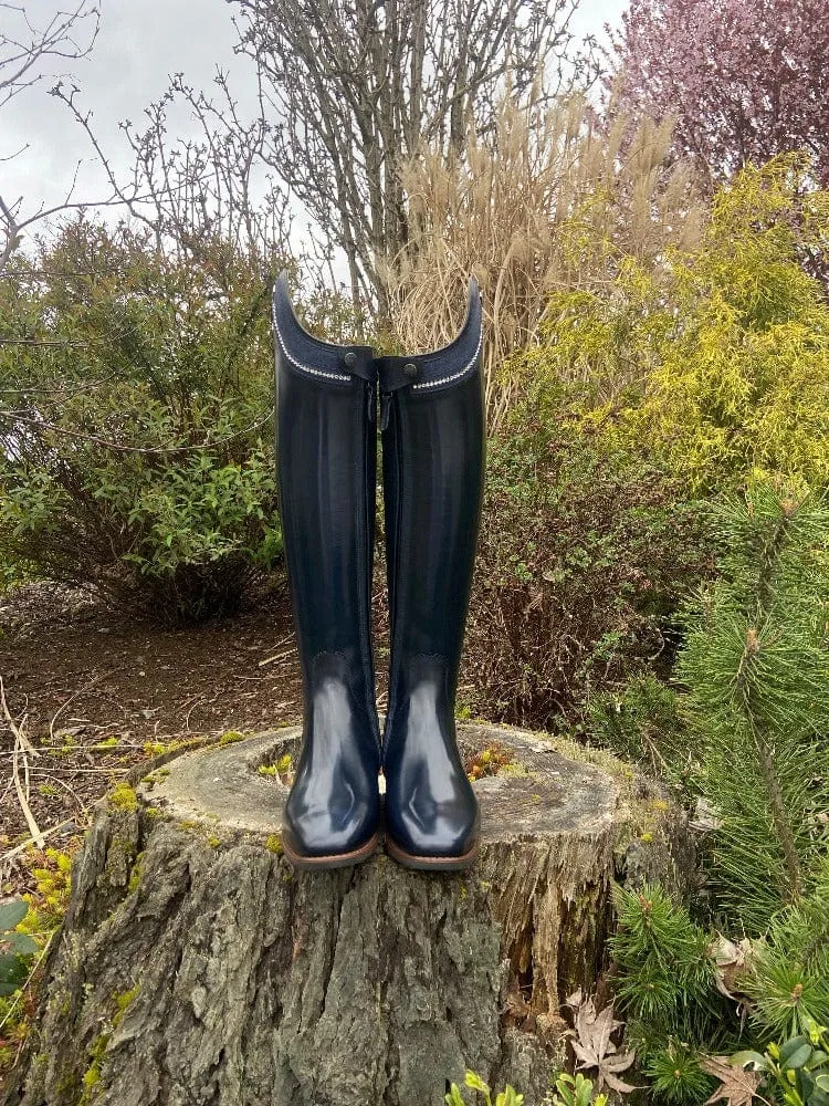 Custom DeNiro Bellini Dressage Boot - Brushed Blue with Blue Stardust & Swarovski Rondine Top - 38 MA/M