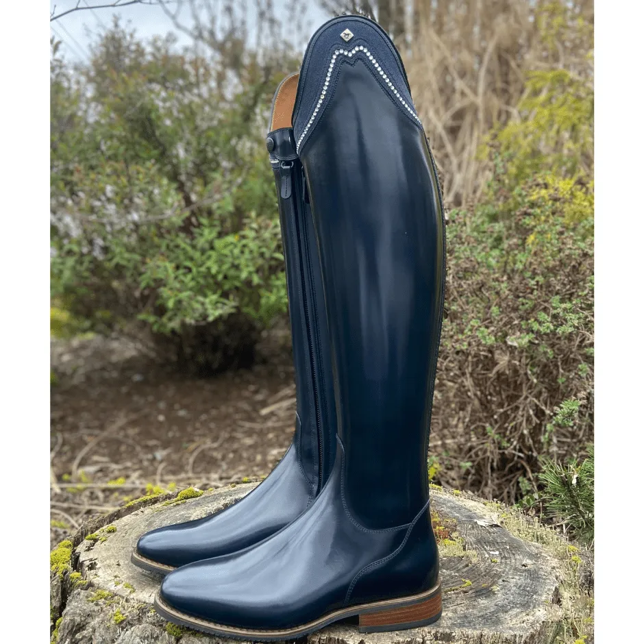 Custom DeNiro Bellini Dressage Boot - Brushed Blue with Blue Stardust & Swarovski Rondine Top - 38 MA/M