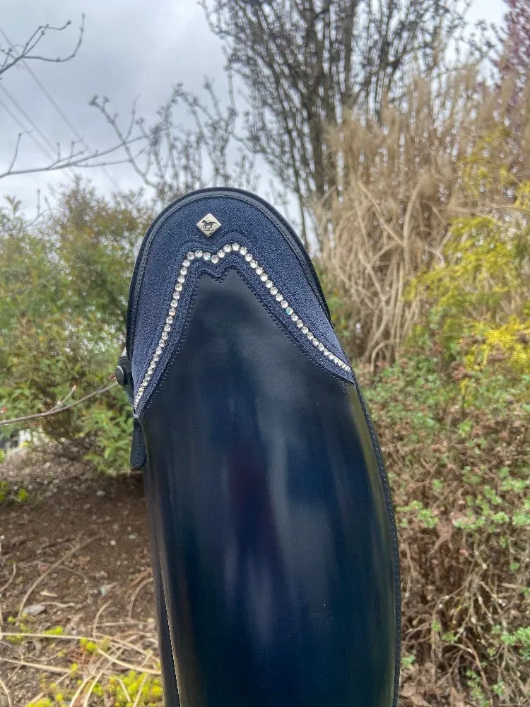 Custom DeNiro Bellini Dressage Boot - Brushed Blue with Blue Stardust & Swarovski Rondine Top - 38 MA/M