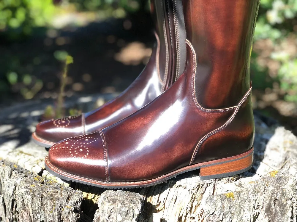 Custom DeNiro Bellini Dressage Boot - Brushed Brown with Brown BG Uptop & Punched Toe