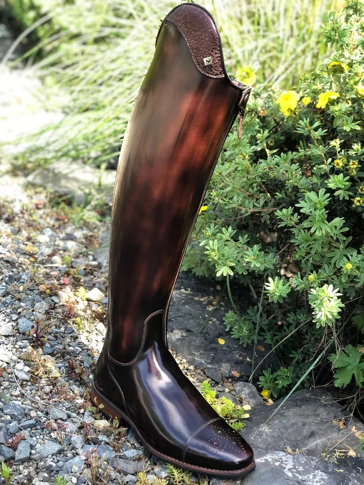 Custom DeNiro Bellini Dressage Boot - Brushed Brown with Brown BG Uptop & Punched Toe