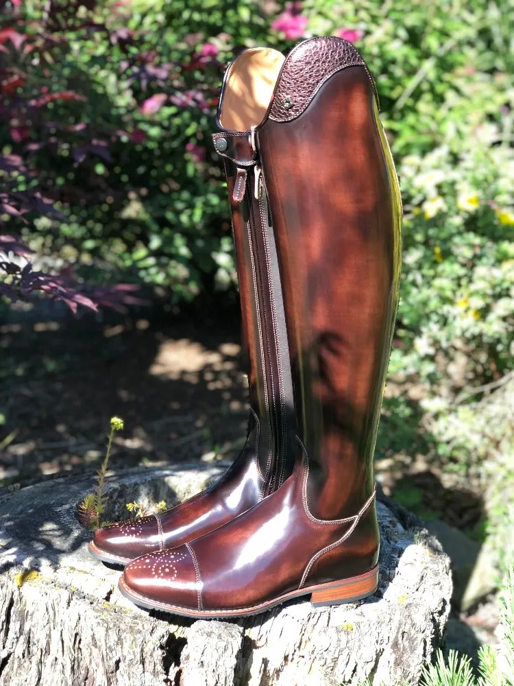 Custom DeNiro Bellini Dressage Boot - Brushed Brown with Brown BG Uptop & Punched Toe