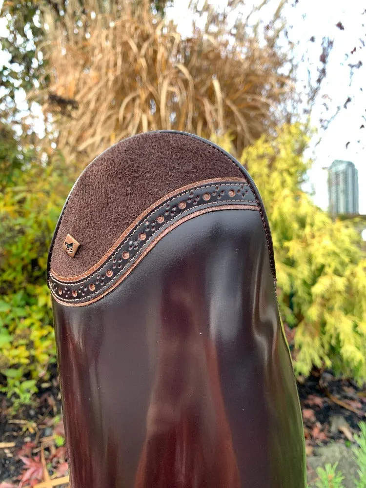 Custom DeNiro Bellini Dressage Boot - Brushed Brown with Camoscio Uptop & Luxory Metallic Piping