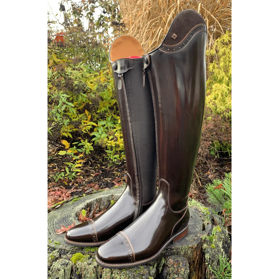 Custom DeNiro Bellini Dressage Boot - Brushed Brown with Camoscio Uptop & Luxory Metallic Piping