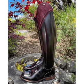 Custom DeNiro Bellini Dressage Boot - Brushed Burgundy with Lisa Top in Bordeaux Buongiorno & Bordeaux Swarovski Fineline