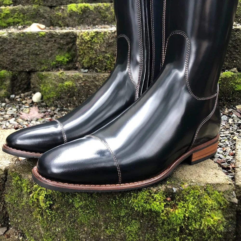 Custom DeNiro Bellini Dressage Boot - Brushed Navy with Lucidi Blue & Salmon Buongiorno Rondine Top