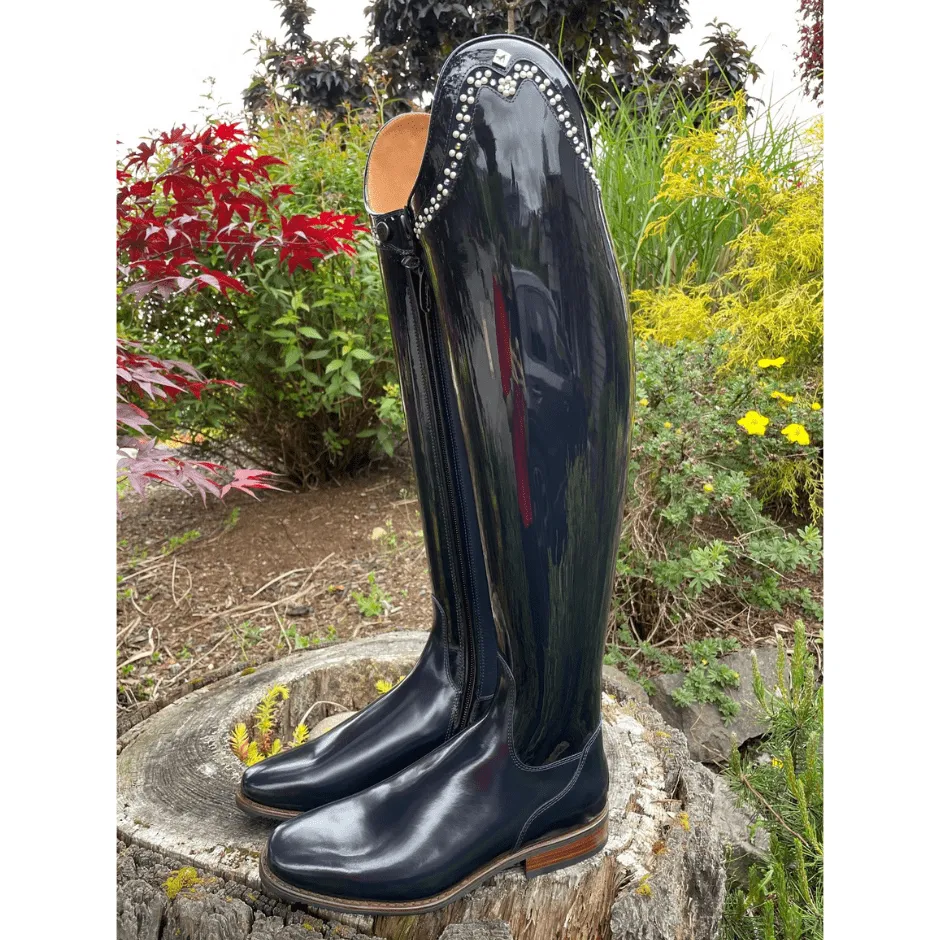 Custom DeNiro Bellini Dressage Boot - Navy Patent with Pearl & Crystal Rondine