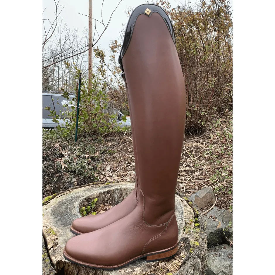 Custom DeNiro Bellini Dressage Boot - Vintage Brown Calfskin & Patent Rondine