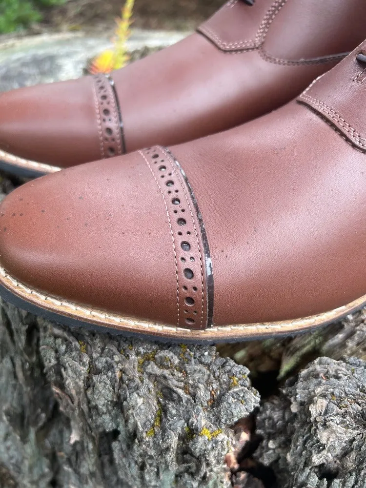 Custom DeNiro Field Boot - Brown Calfskin with Brown Patent & Brushed Piccolo