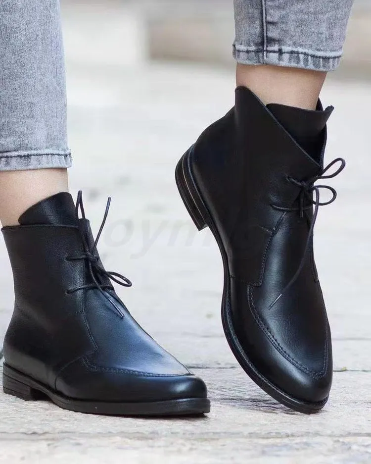 DEANWANGKT England Style  Boots for Women New Autumn Winter PU Leather Short Ankle Boots Ladies Motorcycle Boots Women Shoes