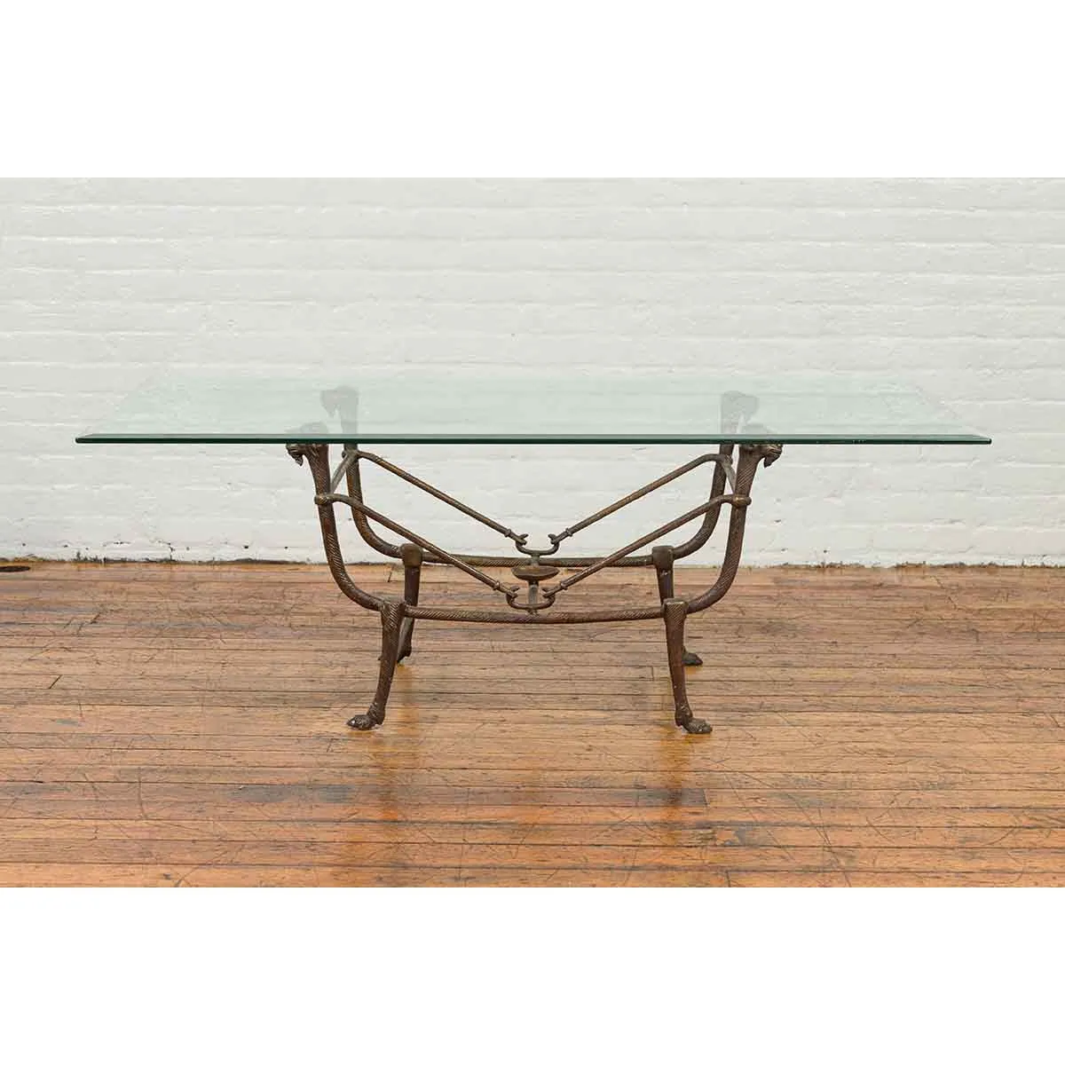 Directoire Table Base with Ram Heads in Dark Patina