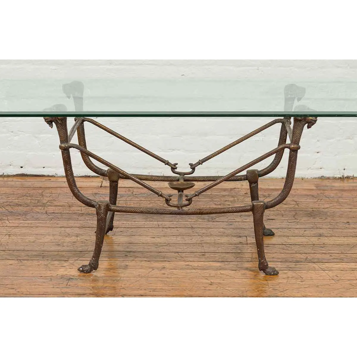 Directoire Table Base with Ram Heads in Dark Patina