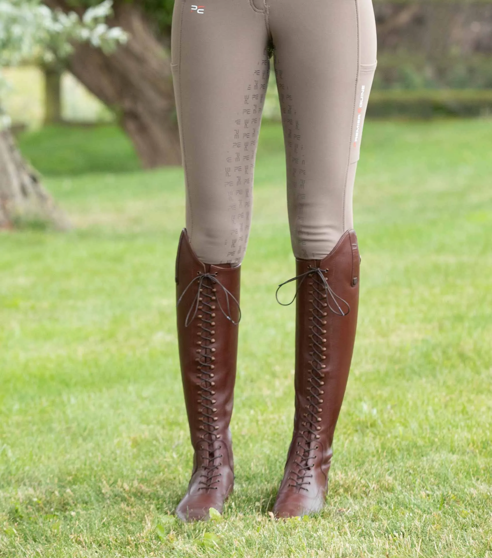 Maurizia Ladies Lace Front Tall Leather Riding Boot Brown