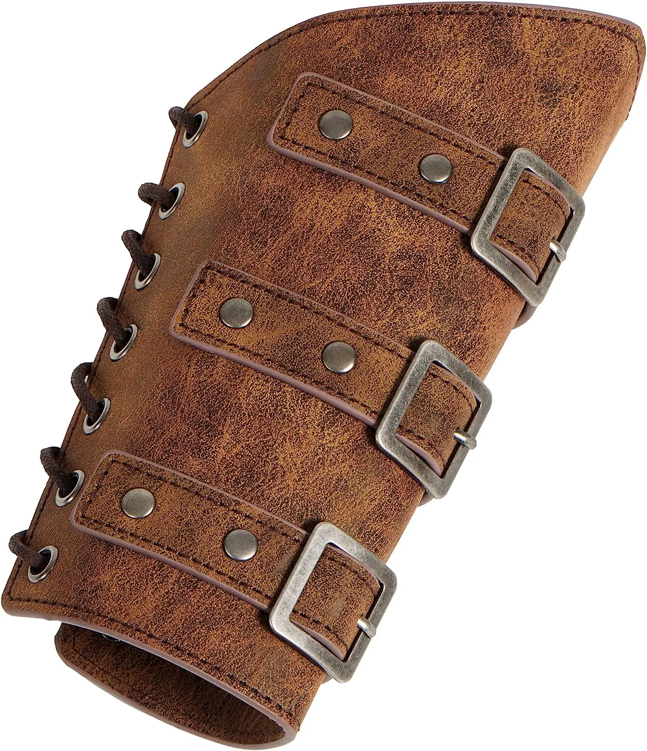 Medieval Belt Leather Buckle Bracers - Adults