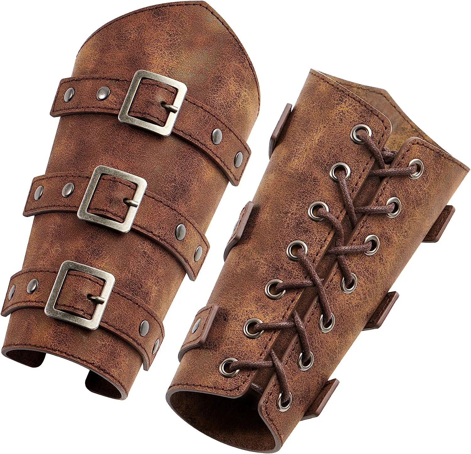 Medieval Belt Leather Buckle Bracers - Adults