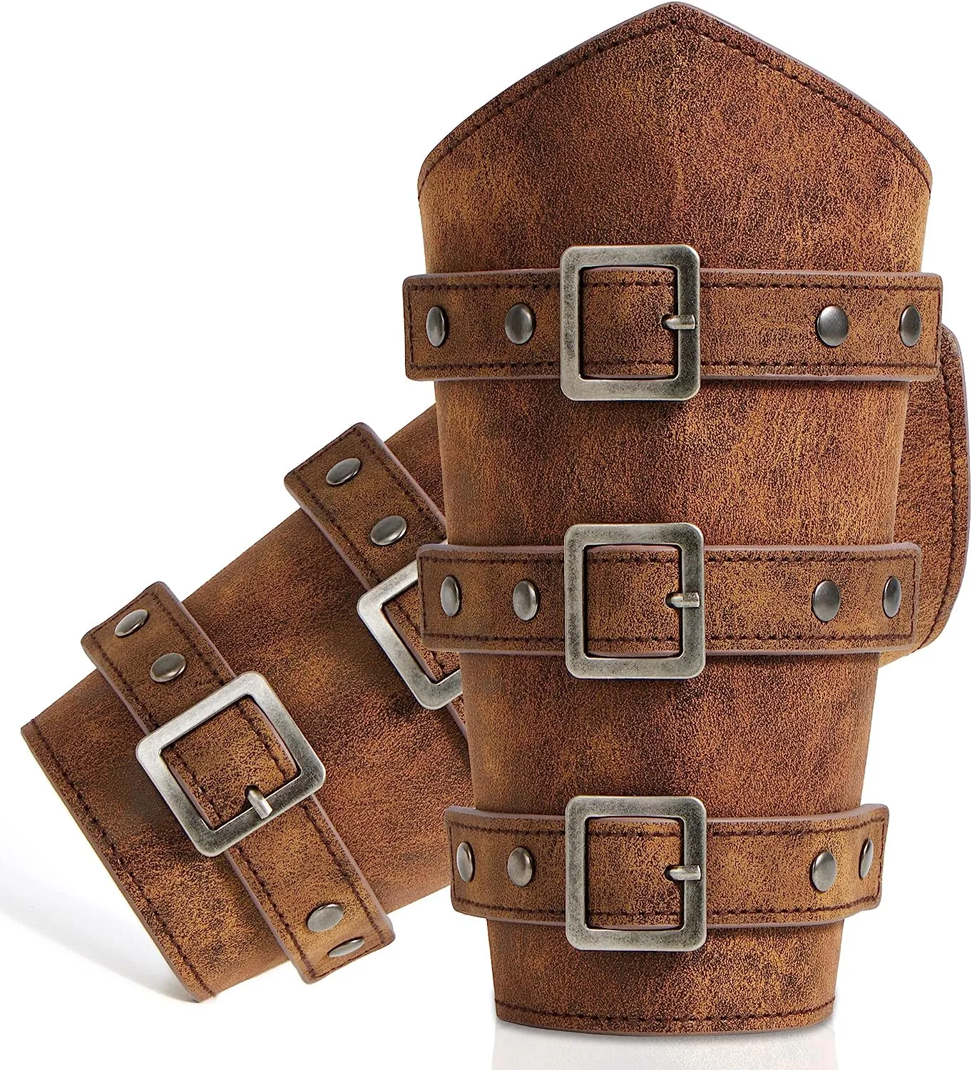 Medieval Belt Leather Buckle Bracers - Adults