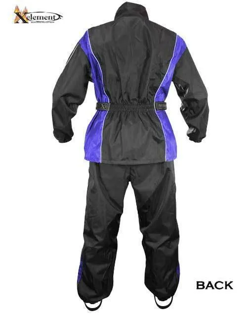 Xelement RN4768 Men's Black and Blue 2-Piece Motorcycle Rain Suit with Boot Strap