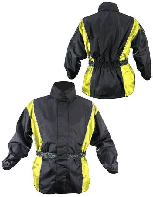 Xelement RN4782 Men's Black and Yellow 2-Piece Motorcycle Rain Suit with Boot Strap