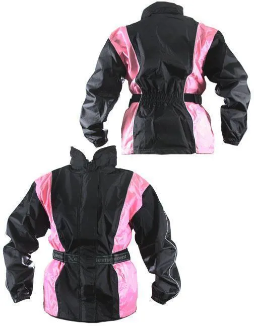 Xelement RN4786 Ladies Black and Pink 2-Piece Motorcycle Rain Suit with Boot Strap